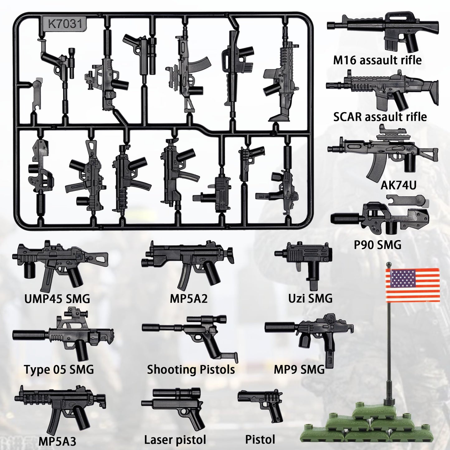 MaozyHomie  Pack Military U.S  in The Game Toy Set -  Accessories Weapon Battle Building Blocks Compatible with Major Brand  3 Years Old and up