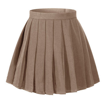 Beautifulfashionlife Womens School Uniform High Waist Flat Pleated Skirts (Xl,Dark Brown)
