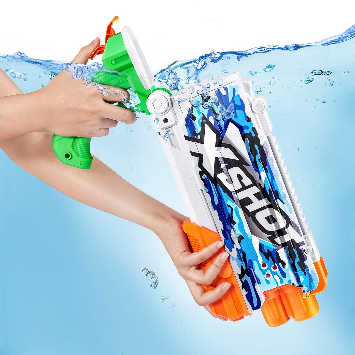 X-Shot Water Fast-Fill Skins Pump Action Water Blaster Blue Camo by ZURU XShot Watergun (Fills in 1 Second!)
