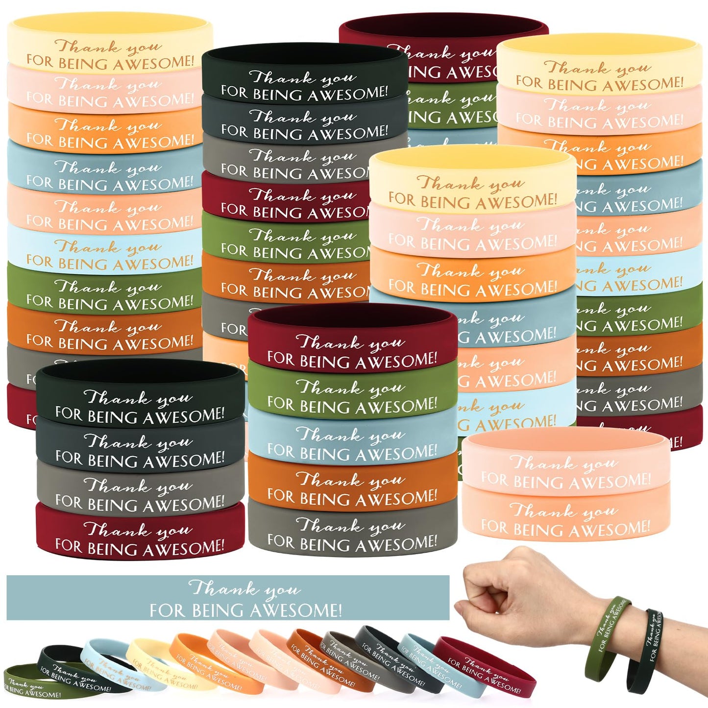 Sieral 120 Pcs Motivational Wristbands Bulk for Student Inspirational Rubber Bracelets Gift Thank You Being Awesome Band for Cla