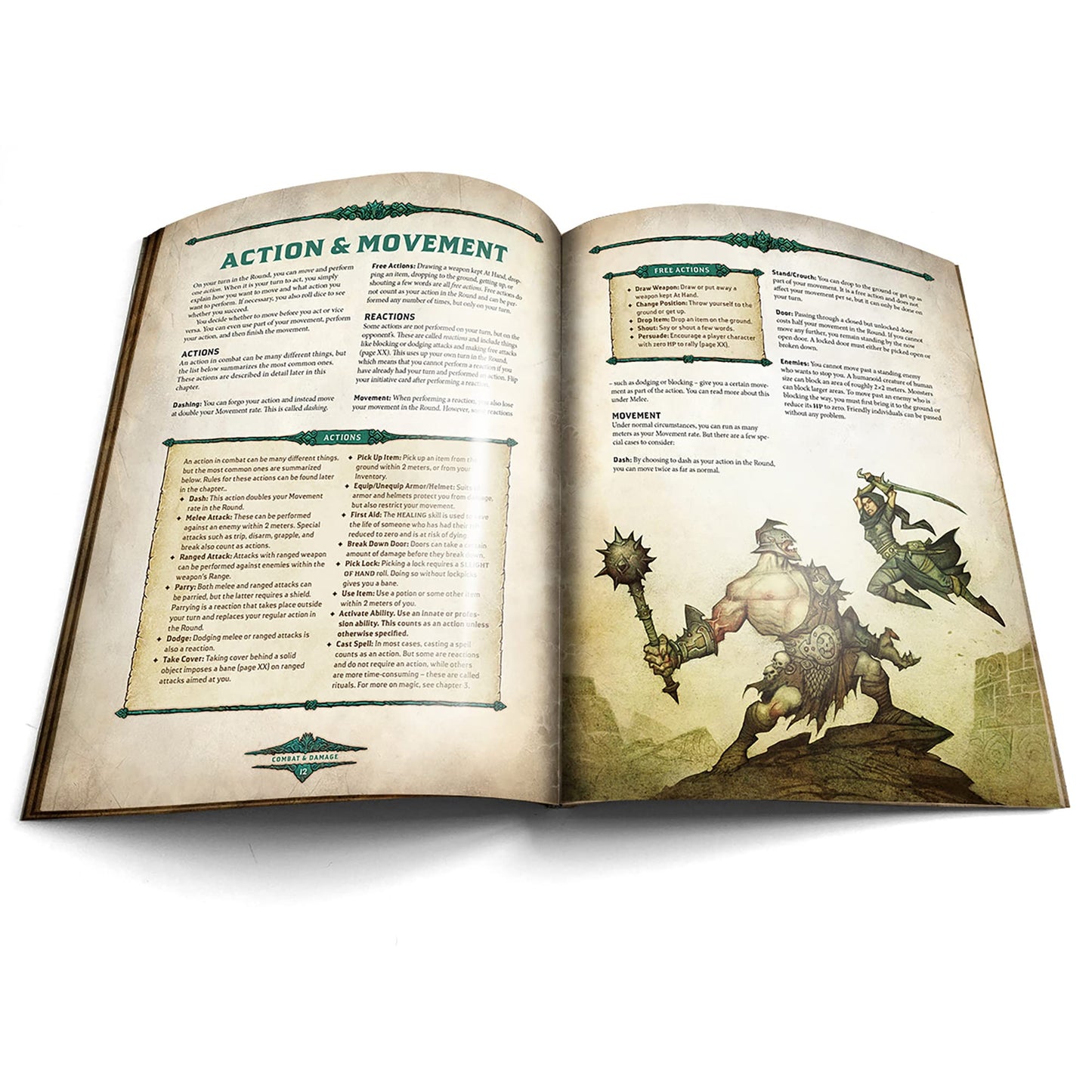 Free League Dragonbane RPG Core Set - Includes Dice, Rulebook, Adventures, Map - Medium Size - Green, Brown, Beige - Model 230017
