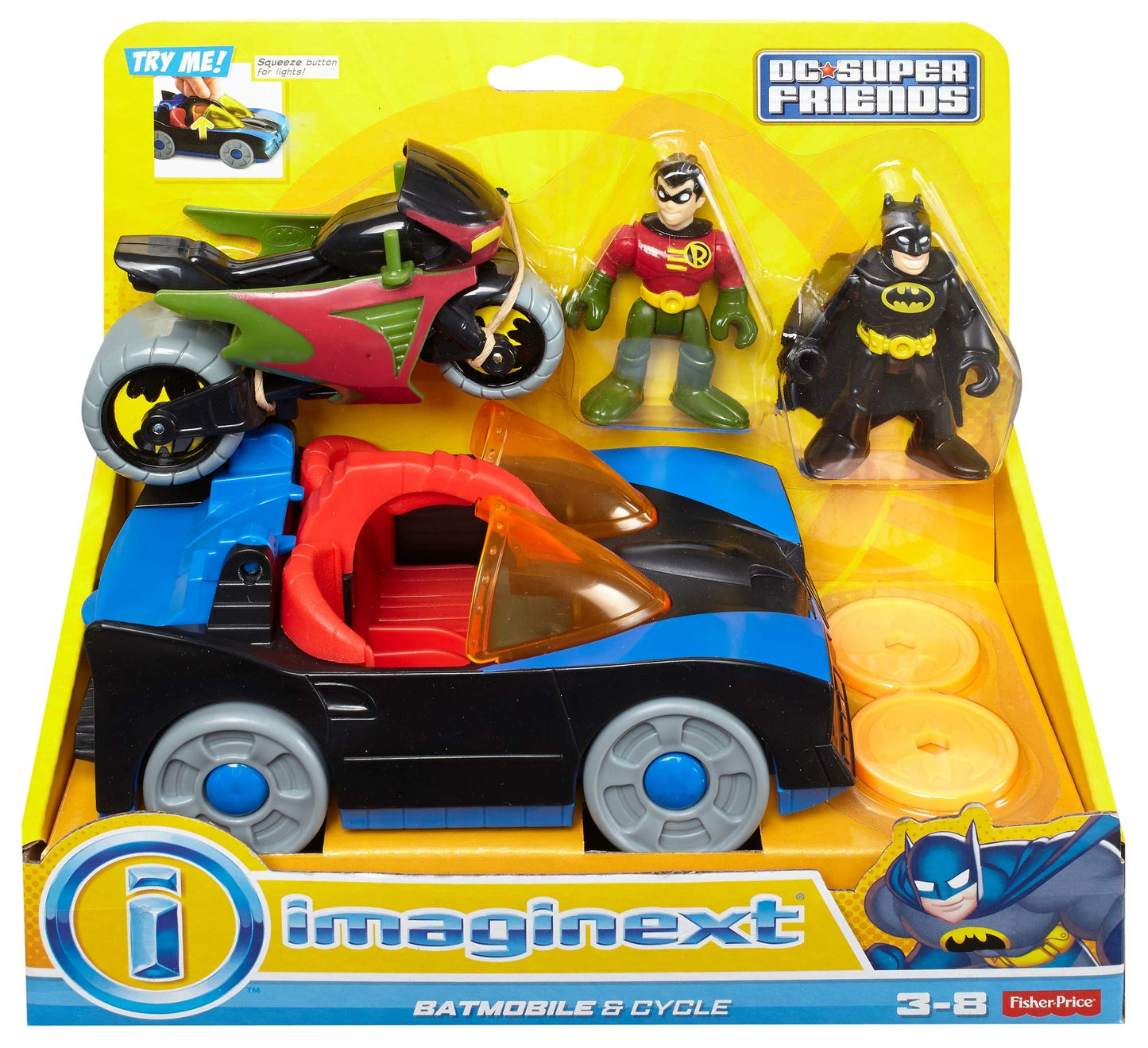 Fisher-Price Imaginext Dc Super Friends Preschool Toy Batman Batmobile & Cycle Vehicle Set, 2 Figures, For Pretend Play Kids Age