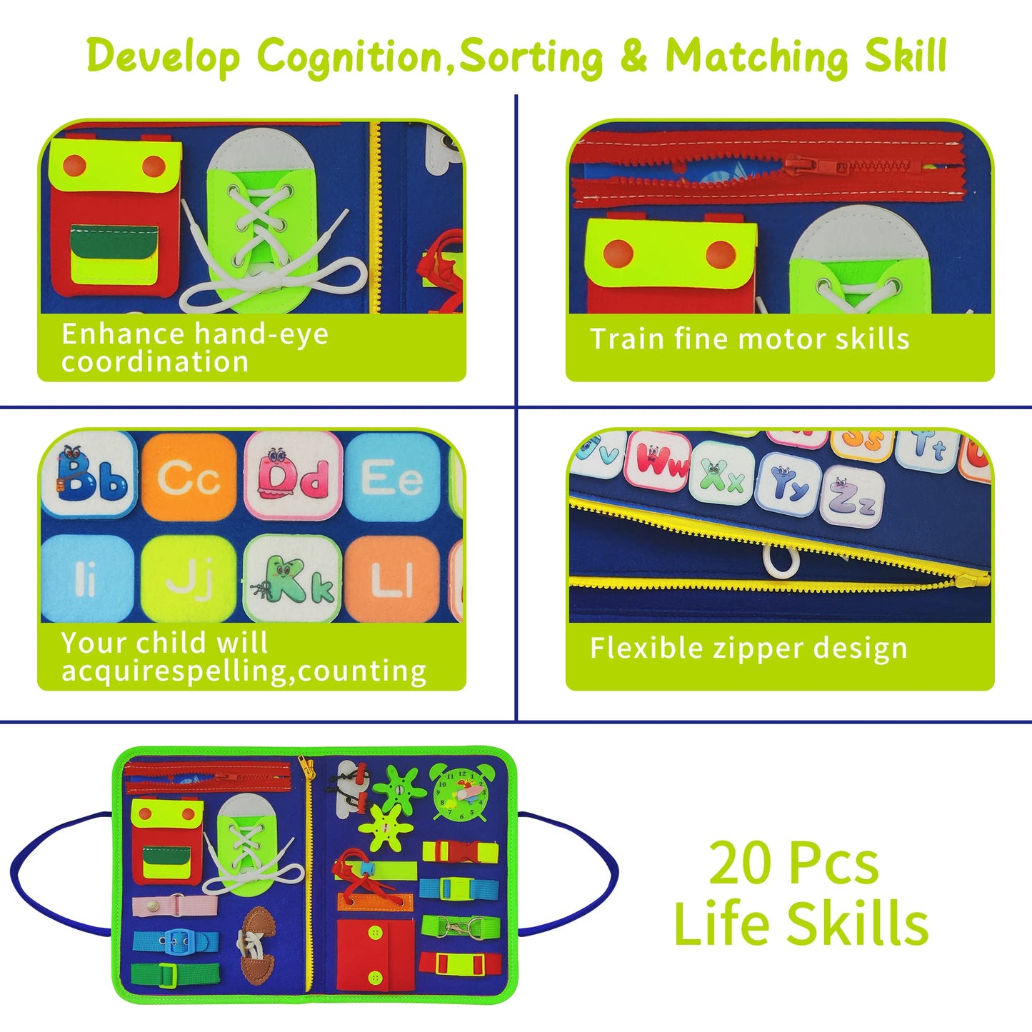 LearnToy Dinosaur Montessori Learning Toy for Toddlers Ages 1-4 Years, Busy Sensory Board with Educational Activities, Travel-Fr
