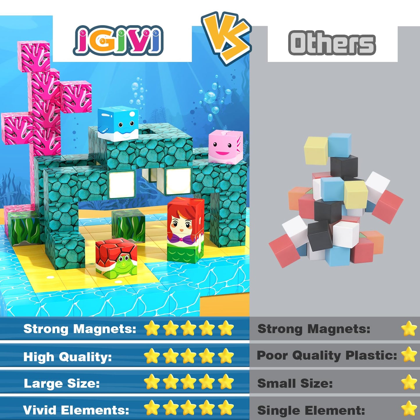 Igivi Magnetic Blocks - Build Mine Magnet World Ocean Set, Magnets Building Toys For Kids Ages 3-5 4-8, Stem Montessori Sensory Toys For Toddler 3+ Year Old Girls Boys, Classroom Must Haves Supplies