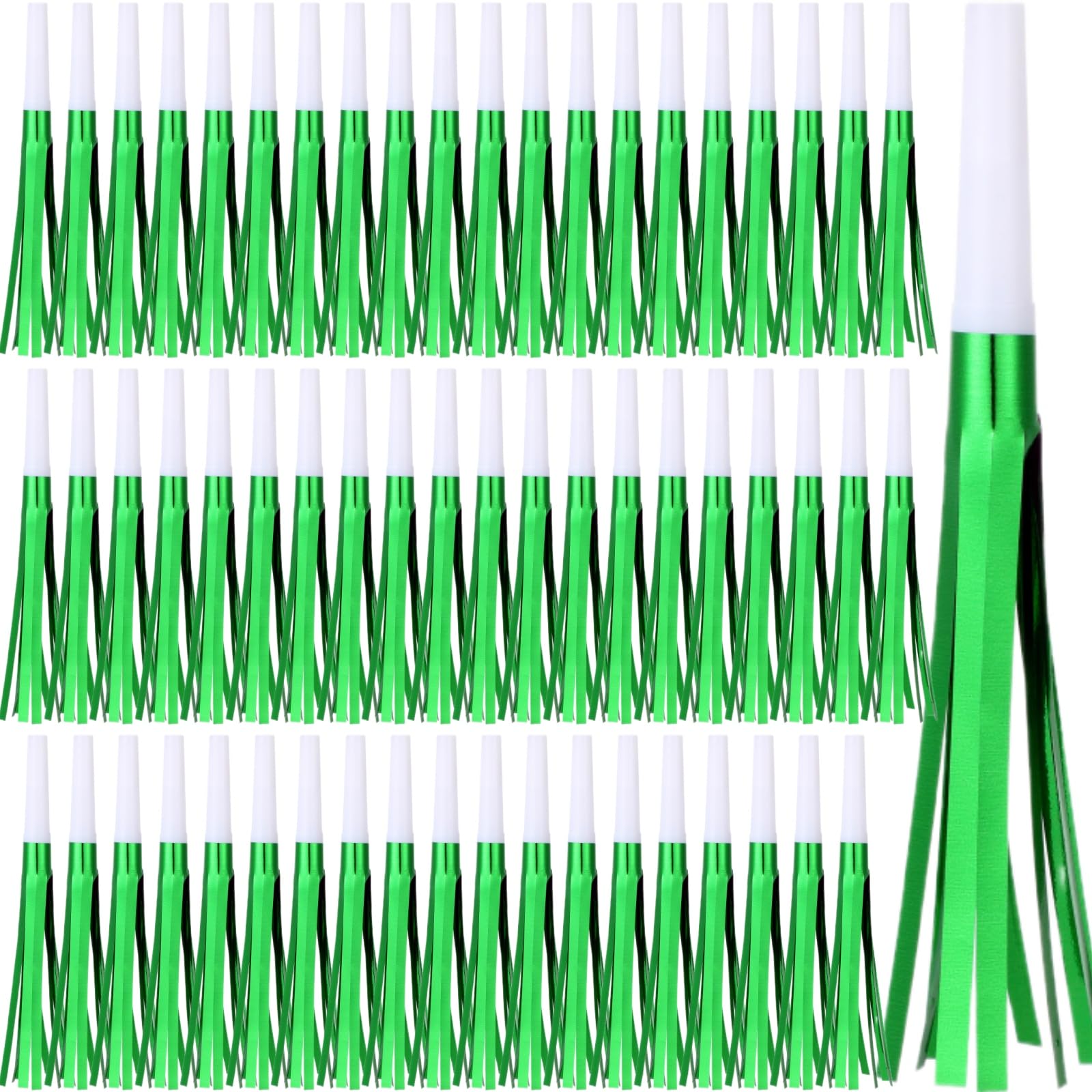 LCPQMZGH 60 Pcs Gold Noise Makers, Metallic Fringed Noise Makers for New Year Party Favor Supplies (Green)