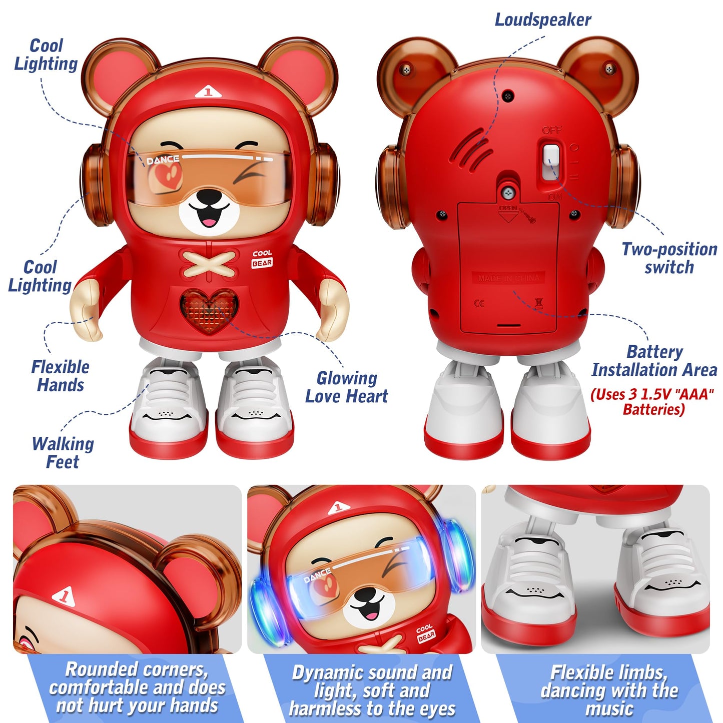 2 Pcs Dancing Bear Toys, Baby Dancing Moving Crawling Musical Toys Age 3-12 Months, with Light, Musical and Dancing, Birthday Gi