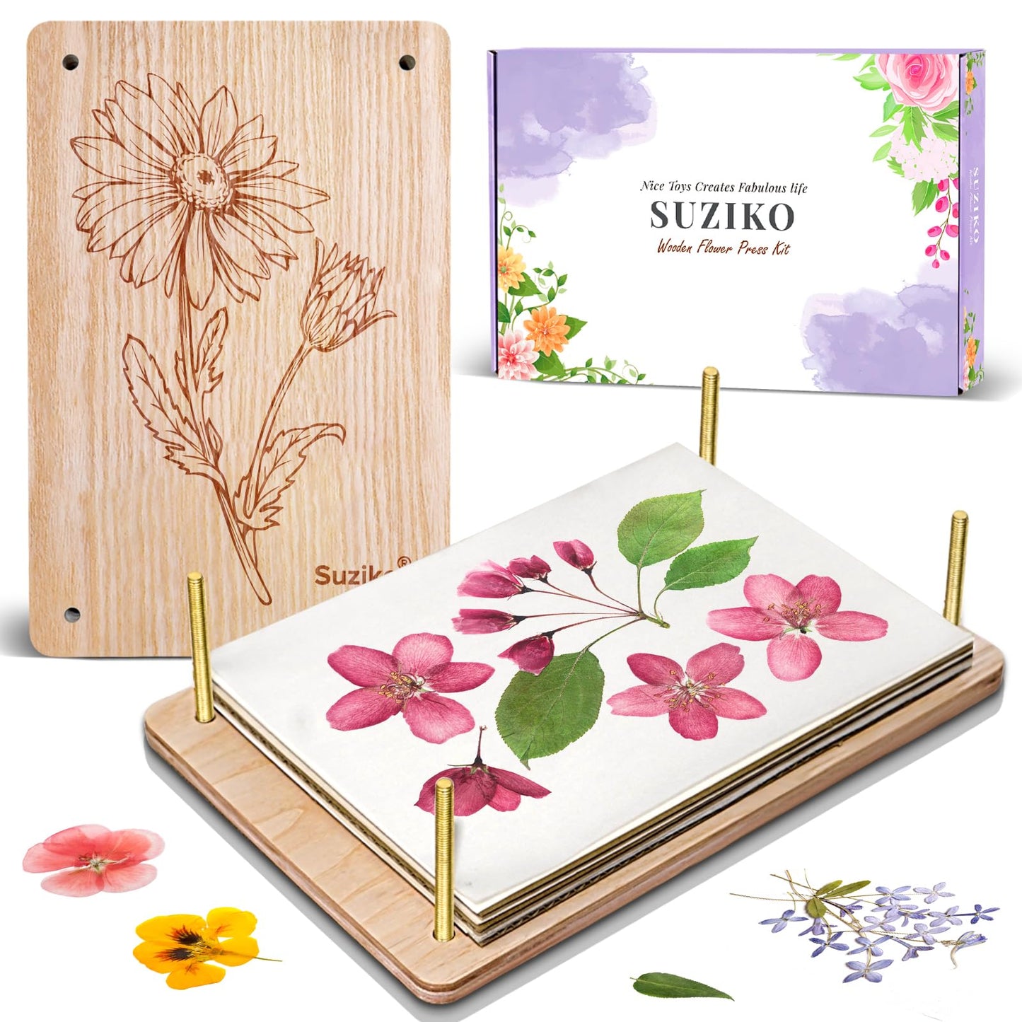 Suziko Large Flower Press Kit for Adults Kids, Flower Plant Preservation Kit Measures 10.8 x 6.9 inch Arts and Crafts for Adults