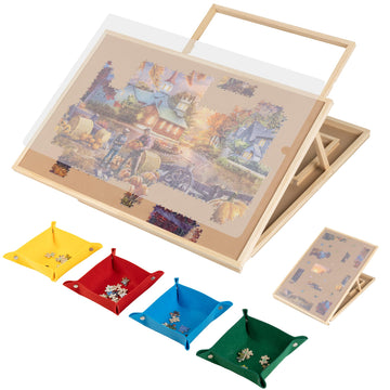 Tektalk Convertible Jigsaw Puzzle Board, Two-Way Use Adjustable Puzzle Table with Cover & 4 Colored Sorting Trays, 4-Tilting-Ang