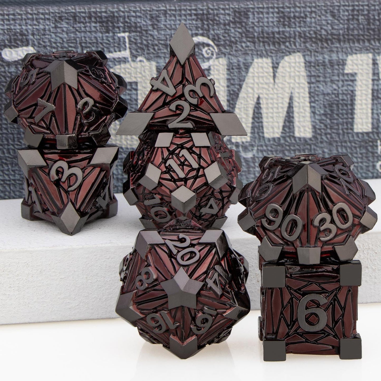 ORIFANTOU Metal DND Dice Set Dungeons and Dragons Dice with Box, Red Debris D&D Dice RPG D and D Dice Role Playing Game Polyhedr
