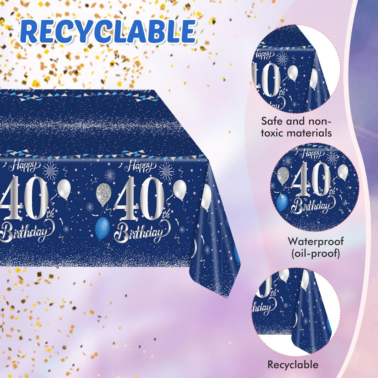 Blue 40Th Birthday Decorations For Men Navy Blue Silver Happy 40Th Birthday Plates,Table Covers And Napkins For 40Th Birthday An