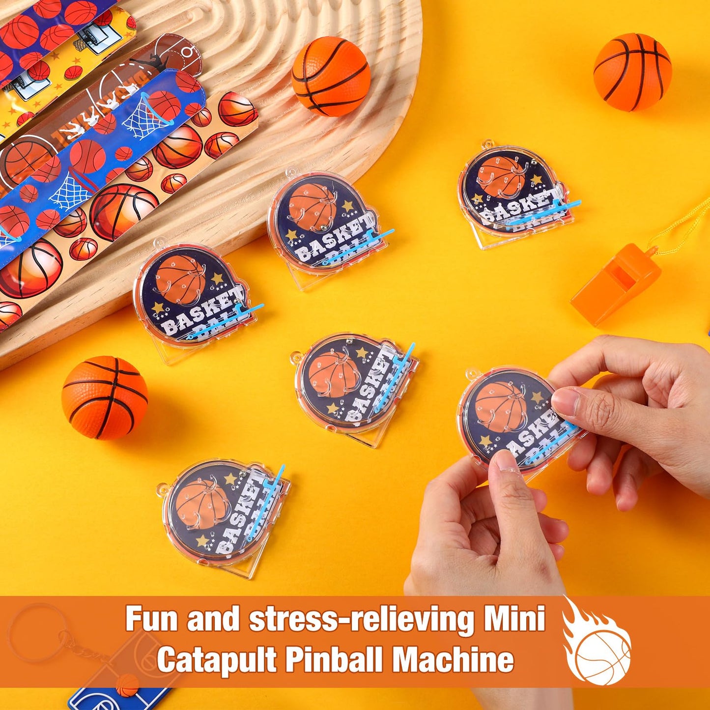 Saypacck 229 Pcs Basketball Party Favors with Ball Bracelets Mini Pinball Mini Bubble Wands Straws Keychains Badges Stickers Sta