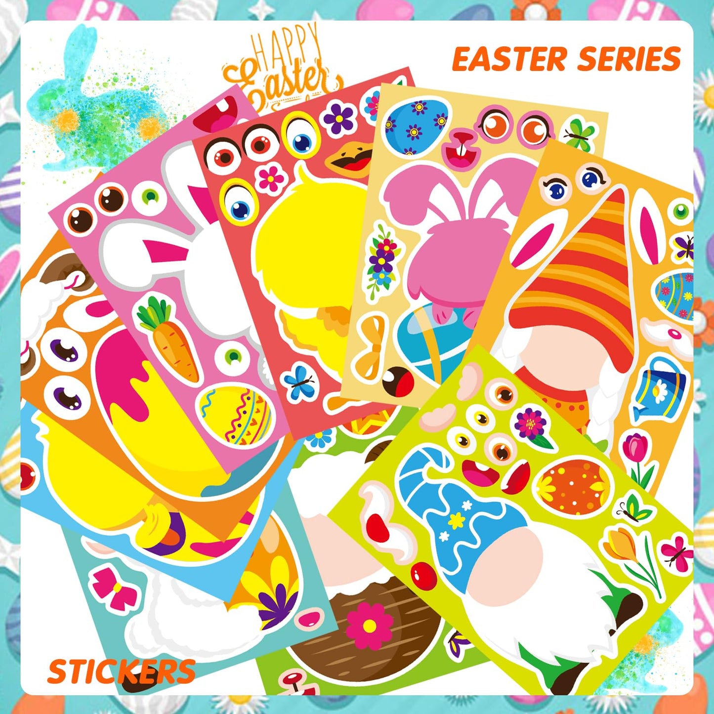 27 Sheets Easter Stickers Easter Gifts For Kids Toddlers Make Own Face Easter Gnome Bunny Sheep Rabbit Colored Egg Chicks School