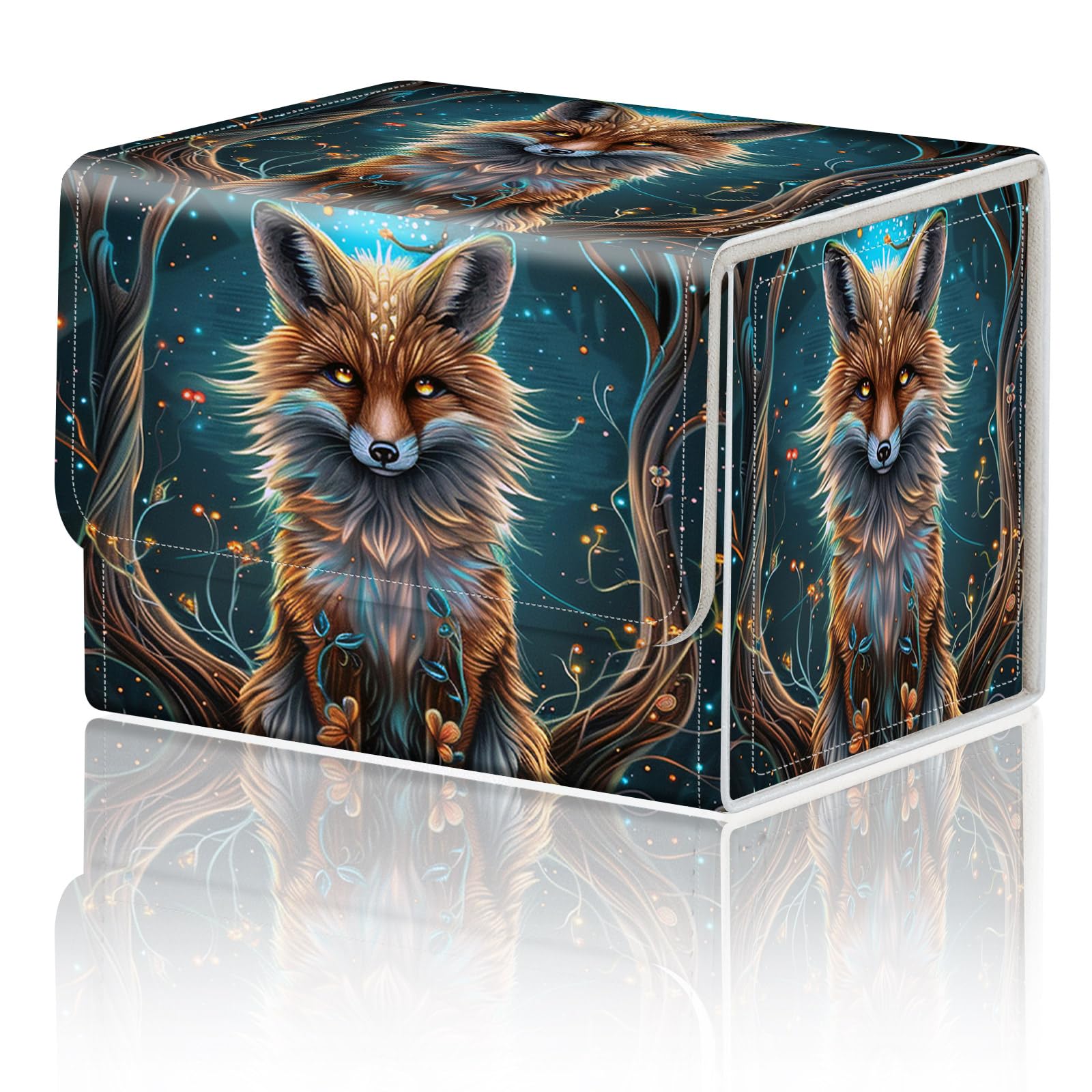 DEGDFSGR for TCG MTG Card Game Storage Box Organizer Trading Card Case Commander Deck Box Magnetic Closure Creative Pattern Up to 200 Cards  Blue Glow Fox