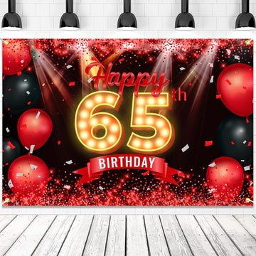 Happy 65Th Birthday Banner Backdrop Red And Black 65 Years Old Background Bday Decorations For Women Men Photography Party Supplies Glitter