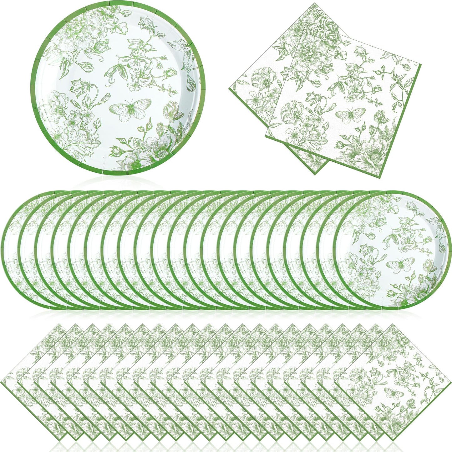 Zhehao 120 Pcs Disposable Paper Plates and Napkins Bulk Birthday Party Decorations Wedding Party Supplies(Green,Green Flowers)