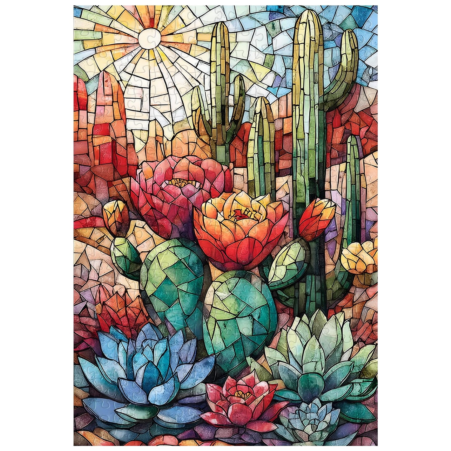 Great Jigsaw Puzzles for mature-themeds 300 Pieces Stained Glass Cactus Puzzles for mature-themeds Toys Gift Family Decoration Kids Puzzle
