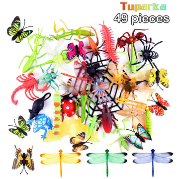 Tuparka 49 Pcs Plastic Insect Figure Toys Assorted,Lifelike Insects Model Gag Toys For Children Favors School Educational, Party