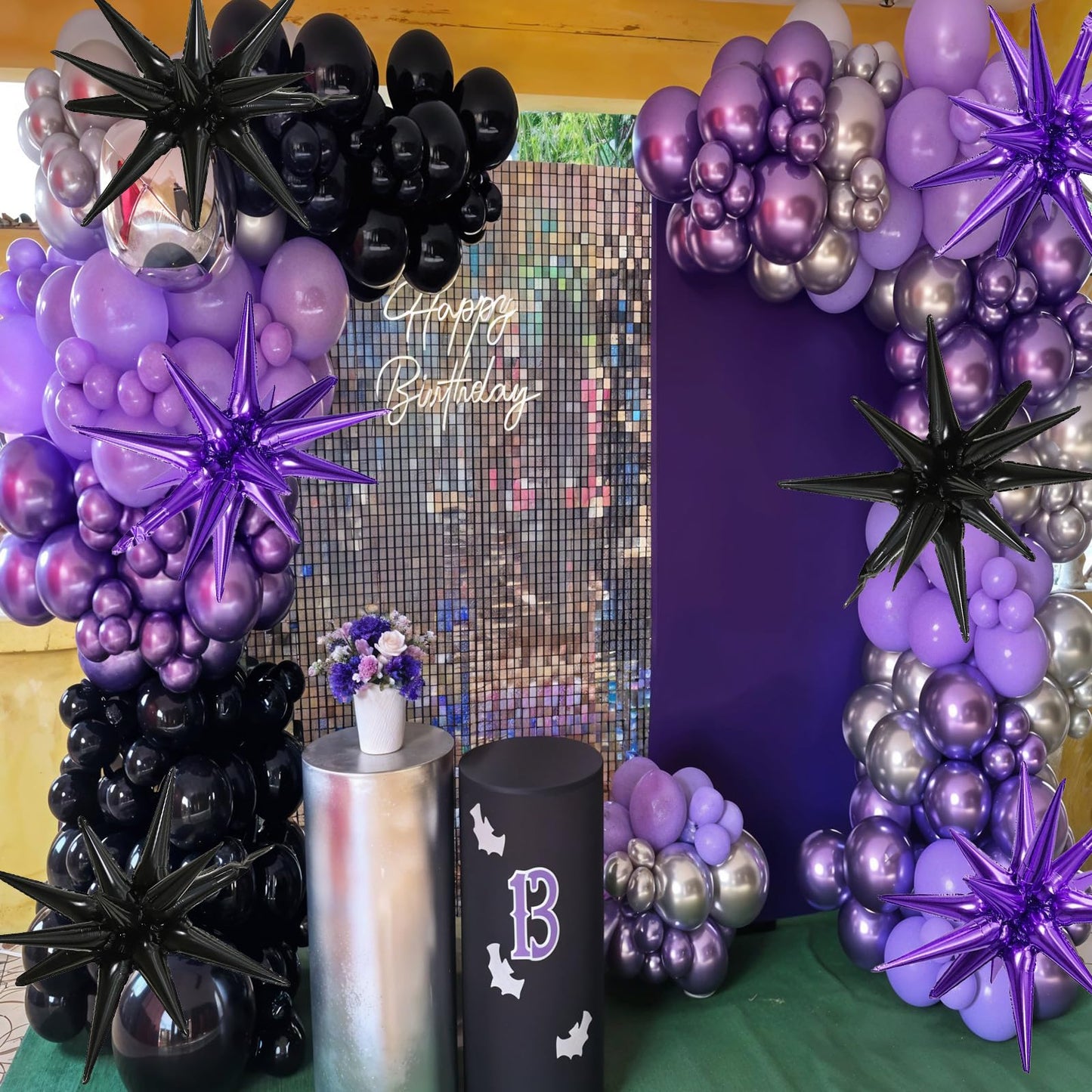 6PCS Star Balloons, 22Inch Large Black Purple Star Balloon Explosion Foil Balloons Cone Spike Balloon for Birthday Graduation We