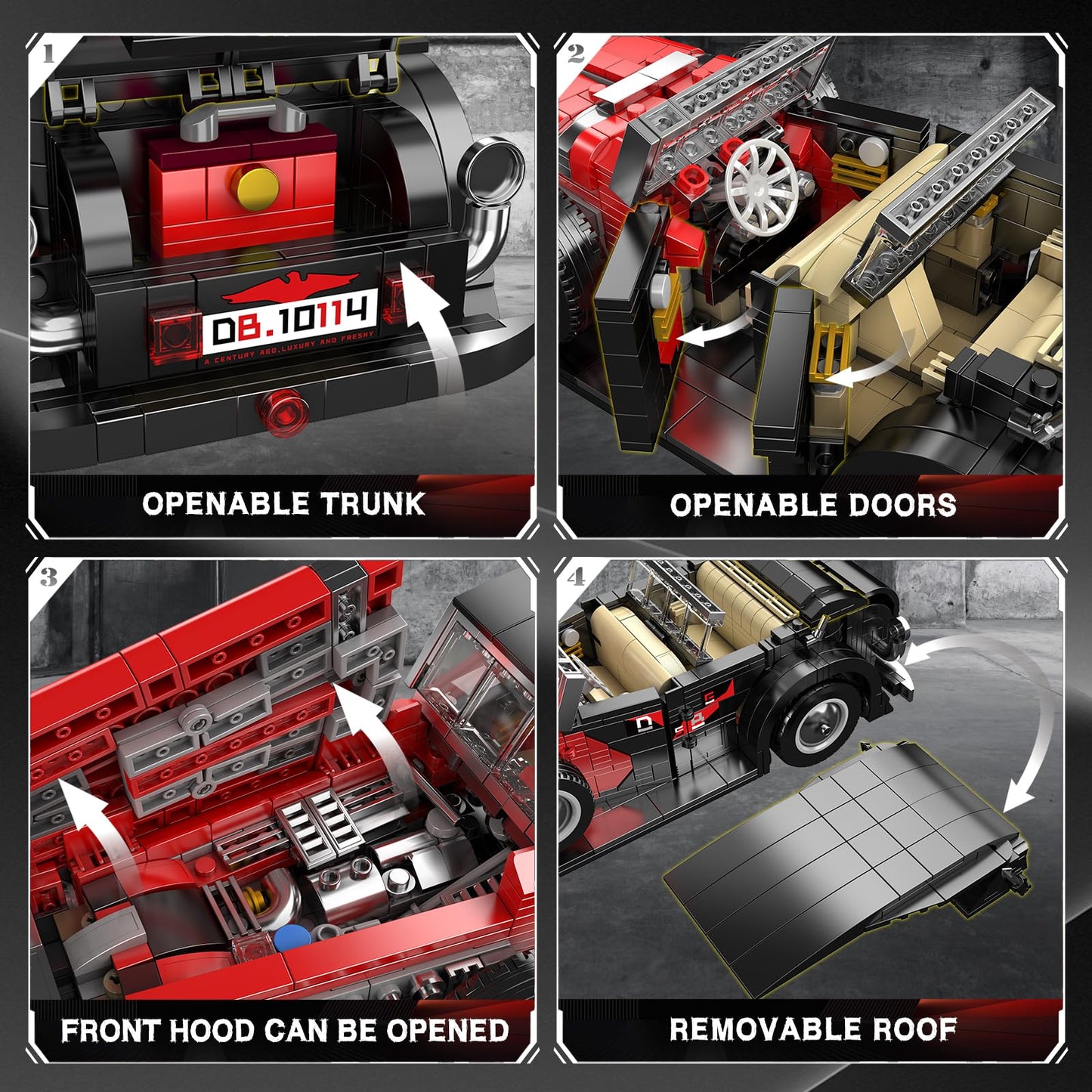 Mould King 10114 Classic Car Building Toy Set, Moc Vintage Car Model Building Block Kit, Technology Retro Car Toy For Kids Age 8+ Static Version(1,308 Pieces)