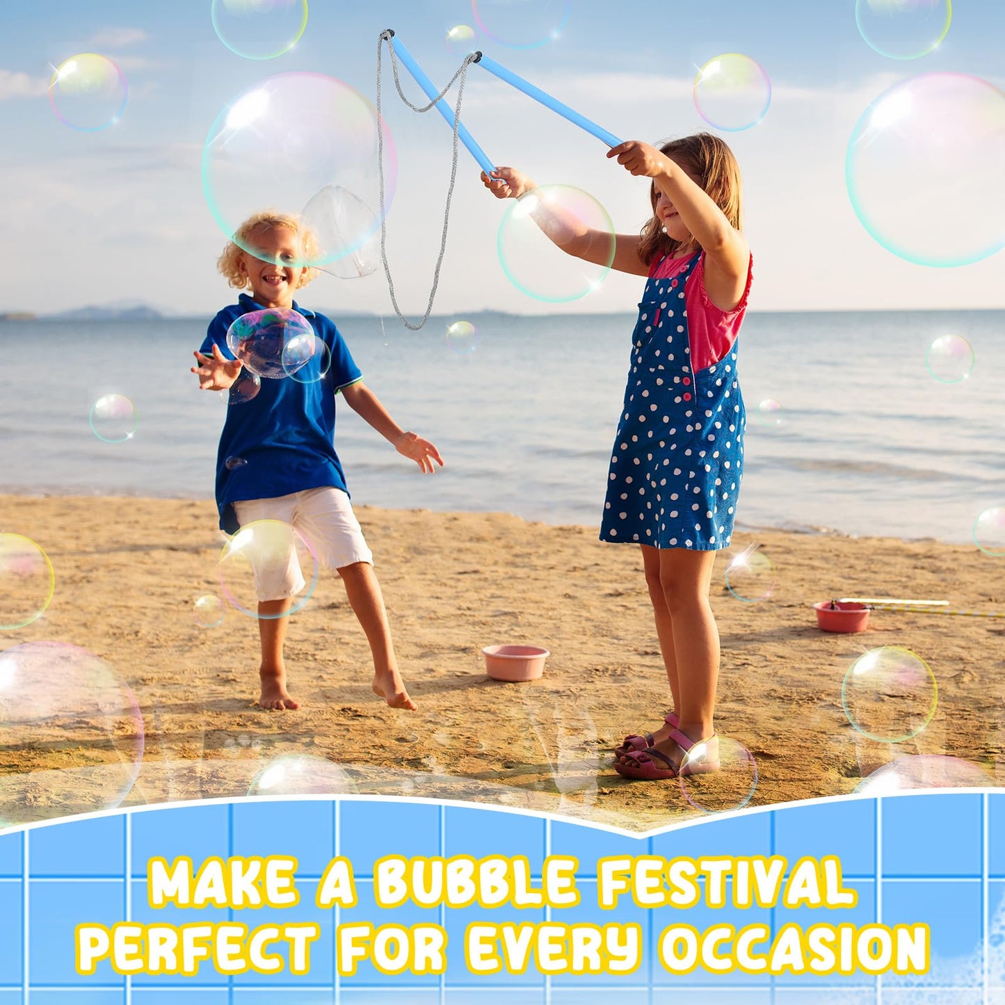Meooeck Giant Bubble Wands Big Bubble Maker for Outdoor Bubble Toys for Adults Boys Girls Birthday Party Favors Lawn Park Beach