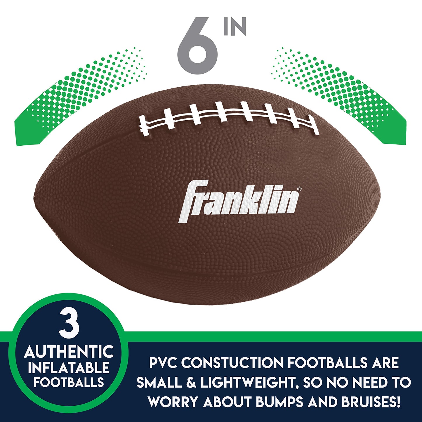 Franklin Sports Mini Footballs for Kids - (3) Inflatable Toy Replacement Footballs for Target Toss + Other tossing Games - 6 Plastic Inflatable Footballs with Air Pump - Perfect Kids Toy Football