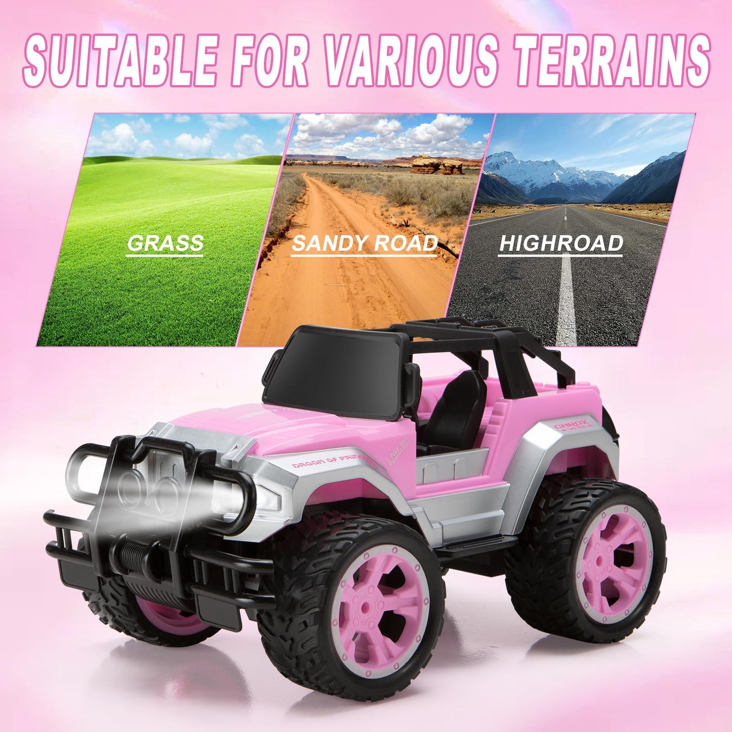 Carox Remote Control Car for Girls, 160 mins Pink RC Car with Doll and Sticker, 1:16 Scale RC Convertible Truck with Rechargeabl