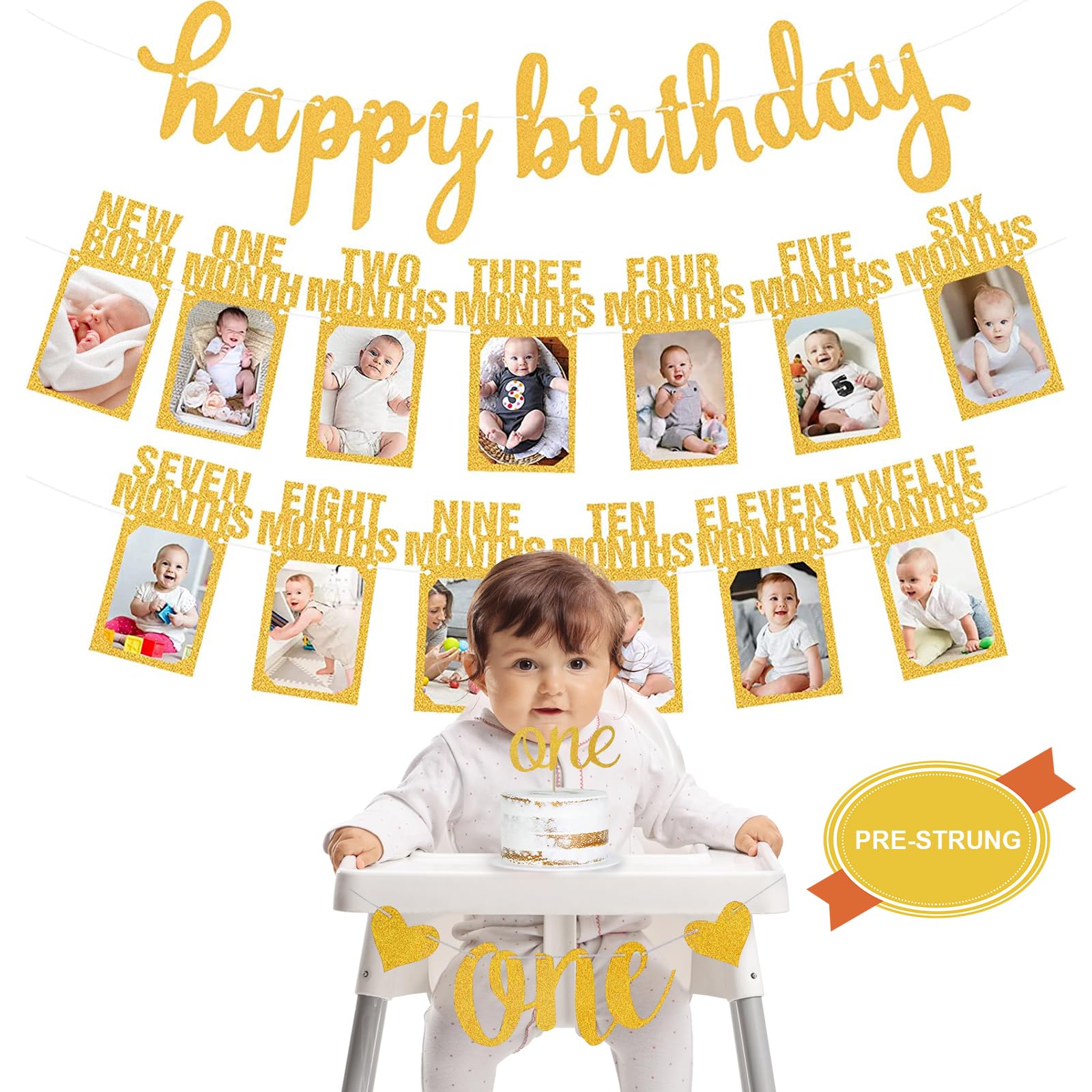 1St Birthday Baby Photo Banner, Happy Birthday Banner, First Birthday Decorations For Boy Newborn To 12 Months, 17Pcs Monthly Mi