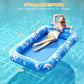 Voice-tank Inflatable Tanning Pool Lounger Float, 77"x48", Blue Vinyl, Adult with Pillow & Drink Holder, 6 in 1 Sunbathing Raft