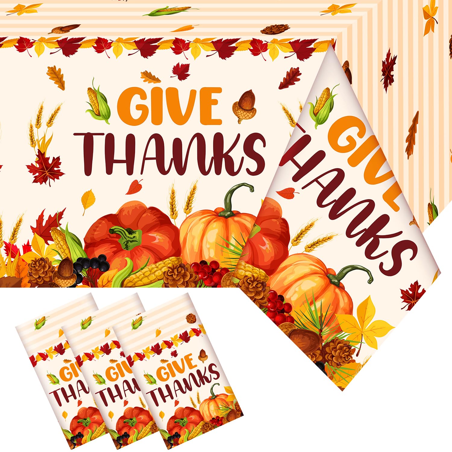UROINEPA Thanksgiving Tablecloth 3 Pcs Fall Table Cloths Rectangle Maple Leaf Pumpkin Table Cloth Autumn Tablecover for Thanksgi