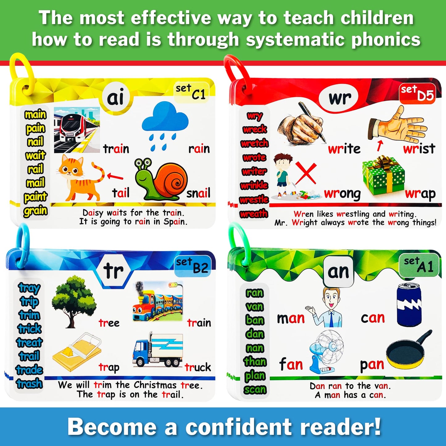 Phonics Flash Cards - Learn To Read In 20 Phonic Stages - Digraphs Cvc Blends Long Vowel Sounds - Phonics Games For Kids Ages 4-8 Kindergarten First Second Grade Homeschool Educational