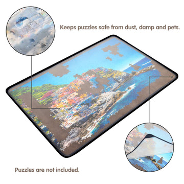 Tektalk Portable Jigsaw Puzzle Board Mat - Non-Slip, Dustproof Cover, for Up to 1000 Pieces, Gray, Model WGPTB