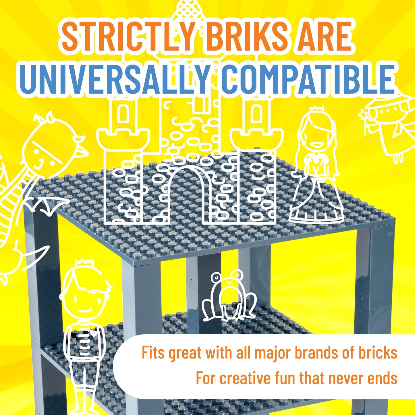 Strictly Briks Compatible With Lego Classic Stackable Baseplates, Building Bricks For Towers, Shelves, And More, Charcoal Gray,