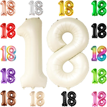 Katchon, Cream White 18 Balloon Numbers - Large, 40 Inch | 18 Balloons, 18Th Birthday Decorations For Girls | 18Th Birthday Balloons | Number 18 Balloons, Anniversary Decorations | White 18 Balloons