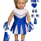 American Fashion World Blue Cheerleading Outfit for 18-Inch Dolls | Accessories Included | enhanced Quality & Trendy Design | Dolls Clothes | Outfit Fashions for Dolls for Popular Brands