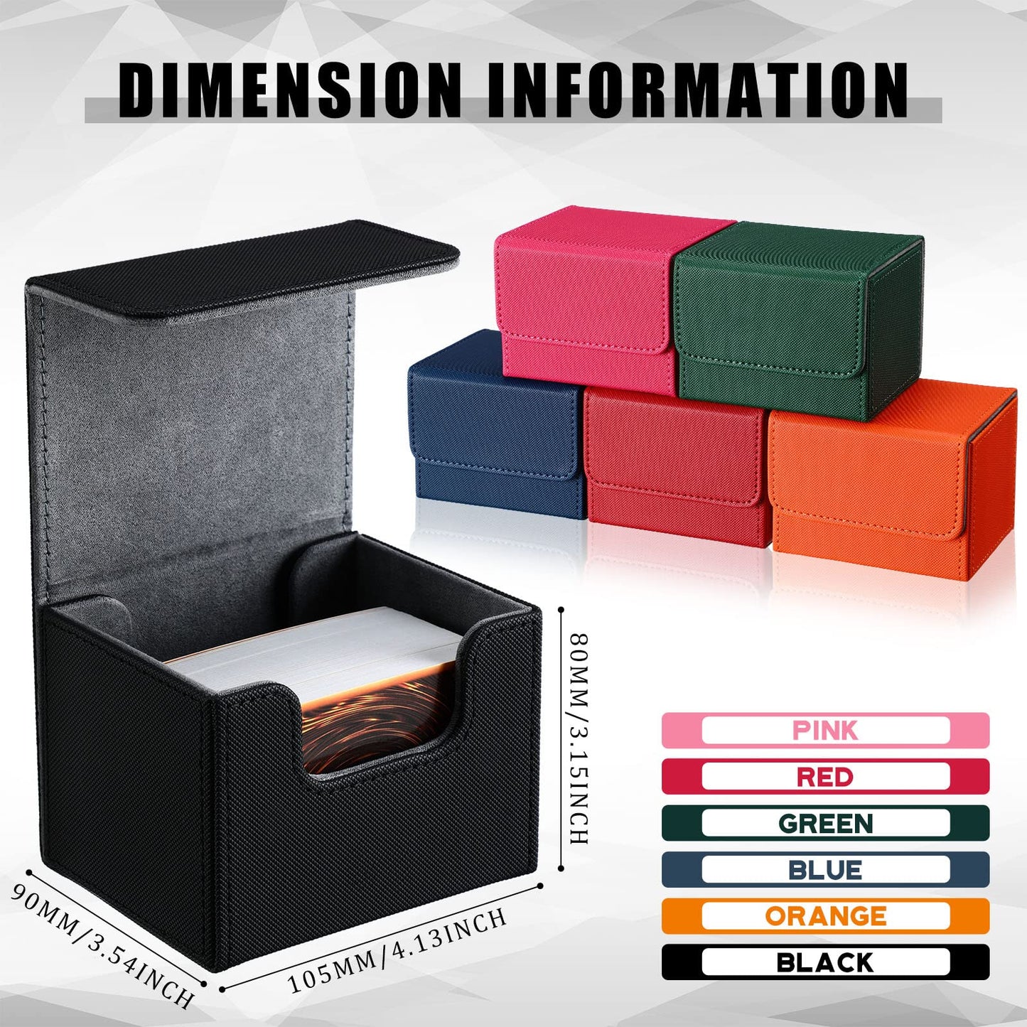 Yookeer 6 Pack Leather Deck Card Boxes 100+ Card Deck Game Box Magnetic Playing Card Storage Box For 100 Plus Cards Compatible With Tcg(Pink,Red,Orange,Black,Blue,Green,Horizontal)