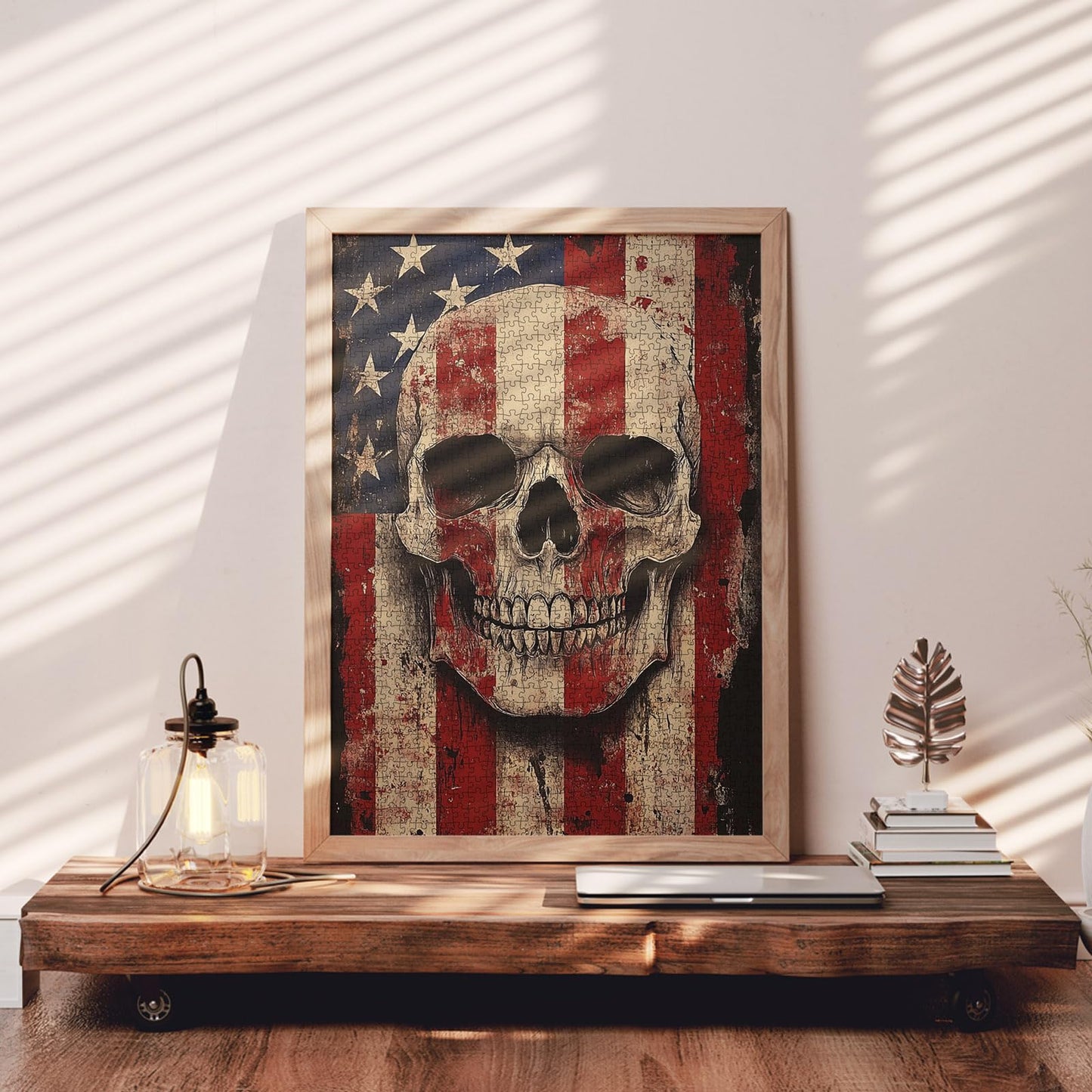 Terror Skull Skeleton 1000 Pieces mature-themed Jigsaw Puzzle Graffiti American Flag Perfect for Fun Brain Puzzle Lovers Vibrant Illustrations and Quality Pieces Challenging and Relaxing Great Gift Idea