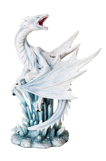 Ptc 10.5 Inch White Ice Dragon On Crystal Mythological Statue Figurine