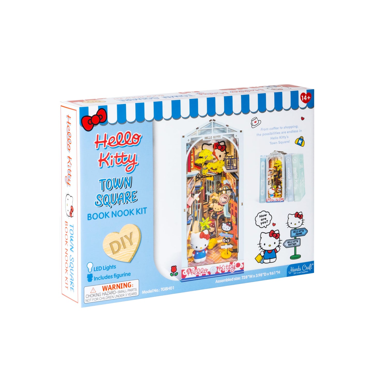 Hands Craft DIY Miniature Kit - Hello Kitty Town Square, 1:12 Scale, Wood, TGBH01, LED Lights, Perfect Gift for Fans