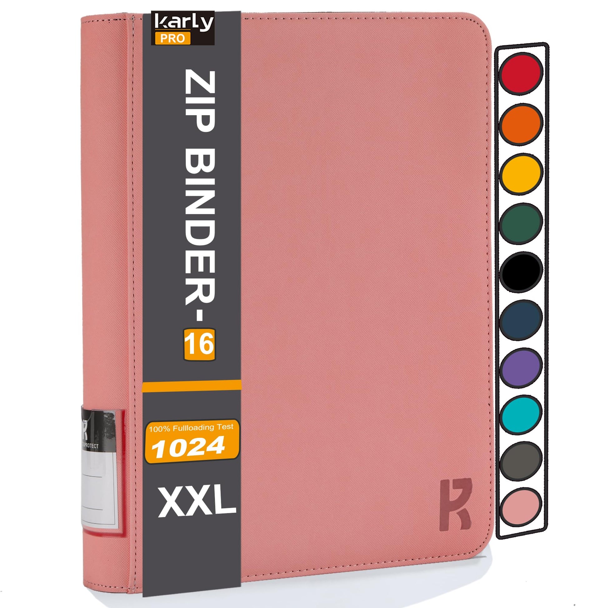 KarlyPro enhanced 1000+ Pockets Card Binder  16-Pocket Ringless Trading Card Album Folder Tag Design -Double Side Loading UltraSonic-32 1024 Tech Zip Binder for TCG-Pink