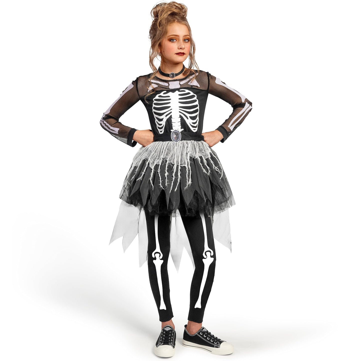 Spooktacular Creations Halloween Girls Skeleton Costume, Ghostly Skeleton Tutu Dress For Girls Halloween Dress Up, Role Play, Cosplay Party-L