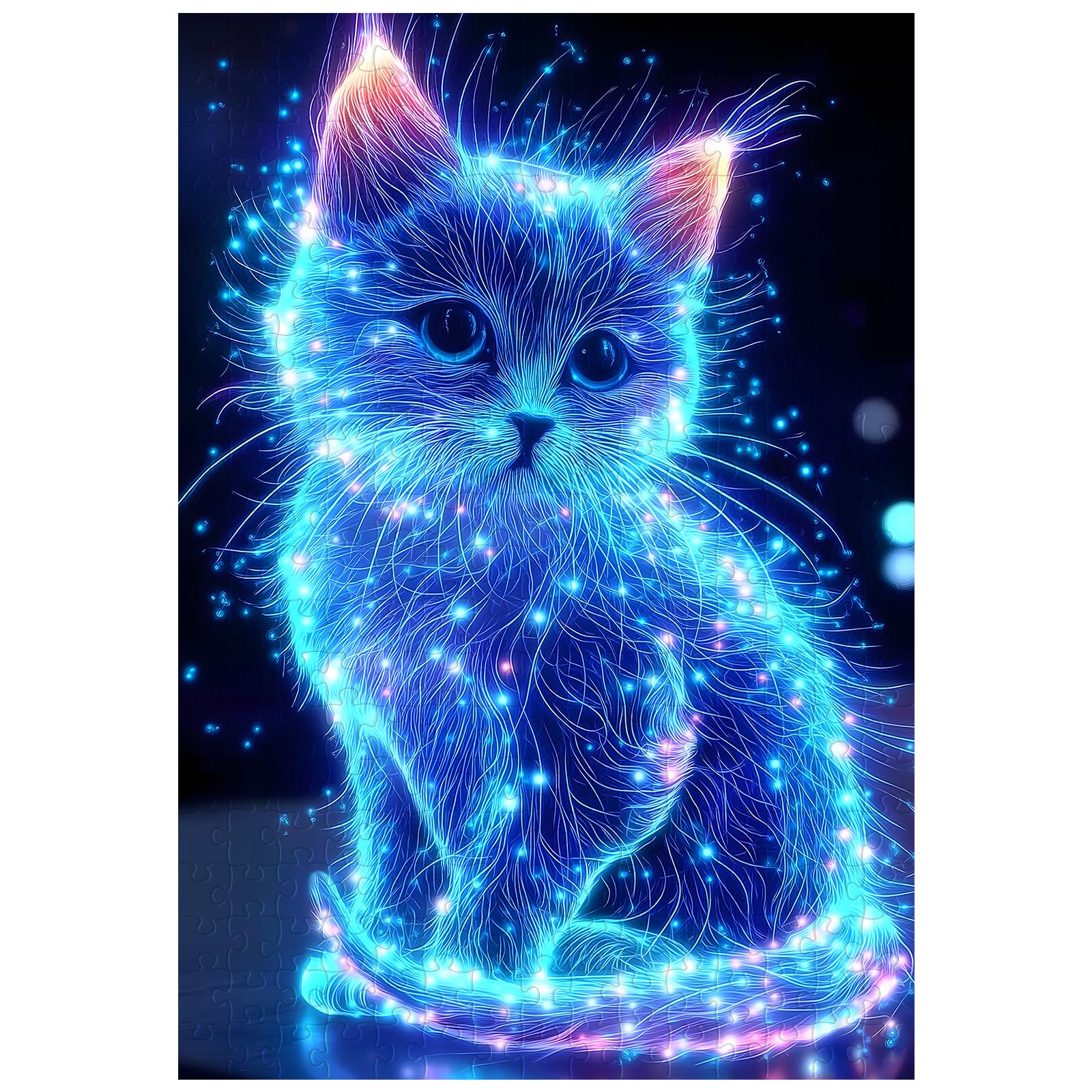 Great Jigsaw Puzzles for mature-themeds 300 Pieces Animal Cute Blue Glowing Cat Puzzles for mature-themeds Toys Gift Family Decoration Kids Puzzle