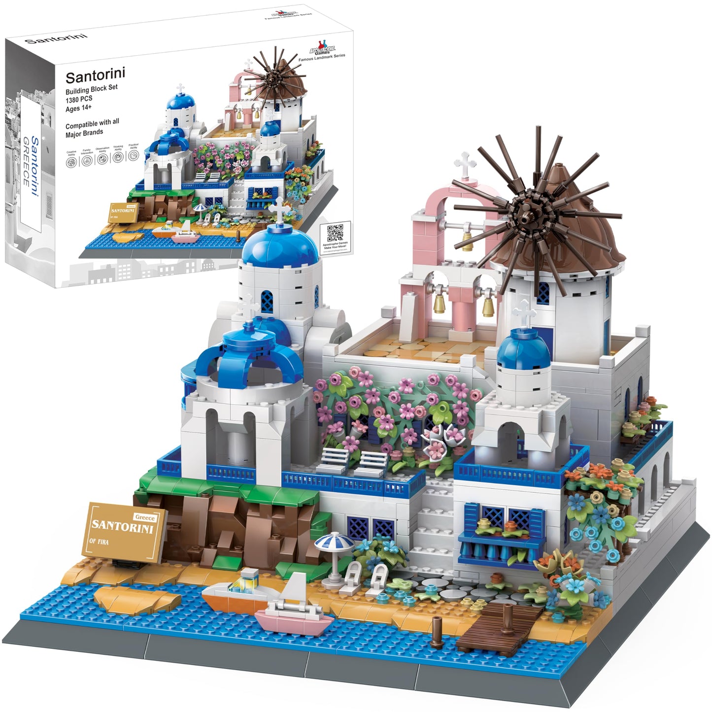 Apostrophe Games Santorini Building Block Set - 1372 Pieces - Plastic - Multicolor - Medium Size - Landmark Model for Kids and Adults