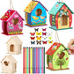 Outus 12 Pcs Wooden Birdhouse Craft Kits to Build, 4 Shapes Wooden Unfinished Bird House with Watercolor Pen and Butterfly Stick