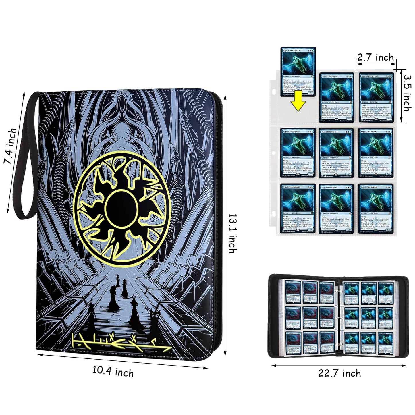 MTGPRO 9 Pocket Card Binder  720 Double Sided Pocket Trading Card Binder  enhanced PU Card Collector Album Card Folder for MTG/YGO/PTCG/Game Cards(Yellow)
