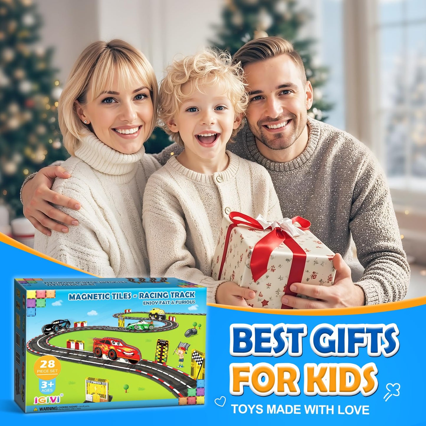 Igivi Magnetic Tiles Racing Track & Road Expansion Set With Car Toys, Magnetic Block Building Toys Games For Toddler Kids, Stem Montessori Toys For 3+ Year Old Boys & Girls, Car Lovers Must Haves