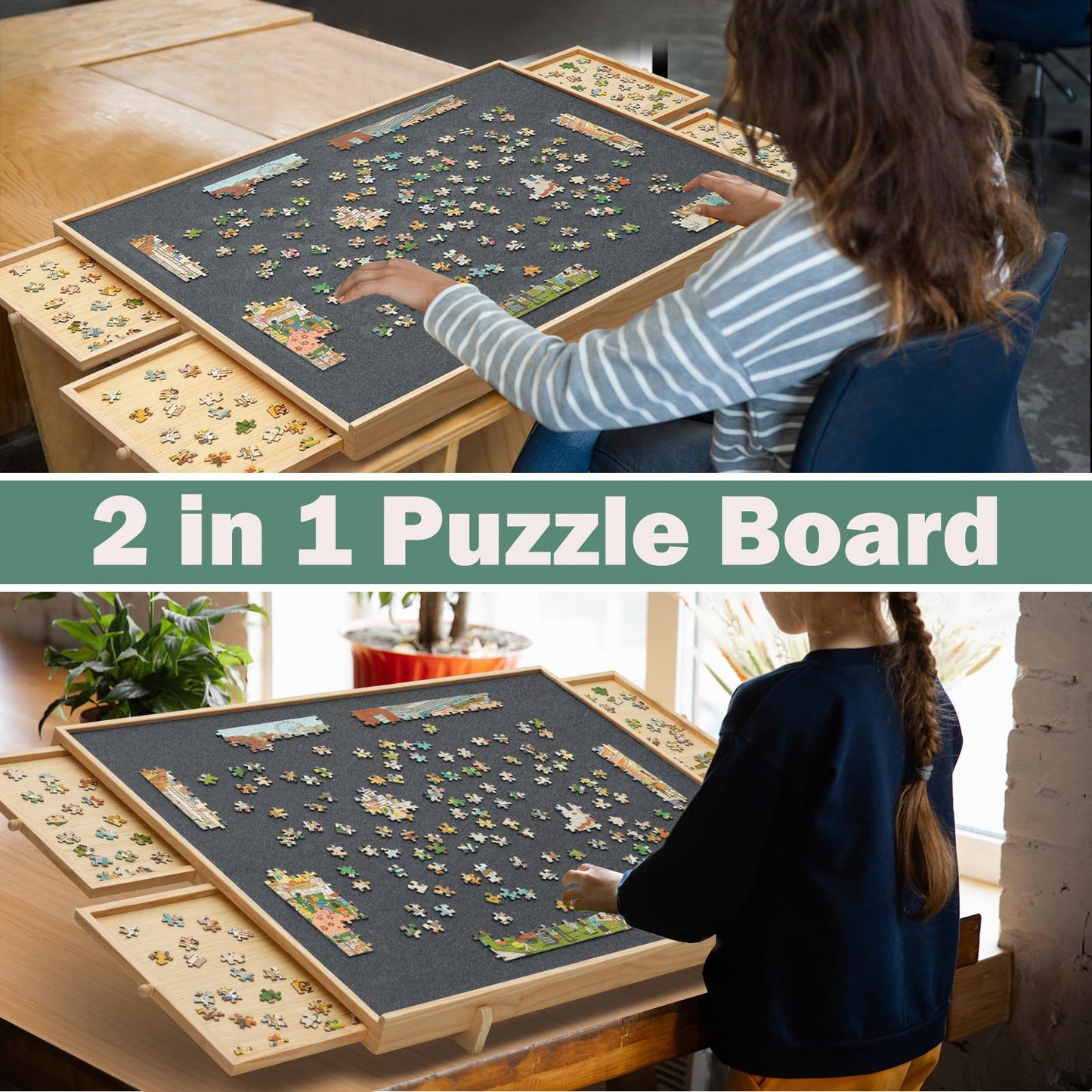 Ykhallybee 1500 Pieces Felt Puzzle Board With 4 Drawers, Cover, 2 In 1 Puzzle Board With Adjustable Tilting Stand, Portable Jigs
