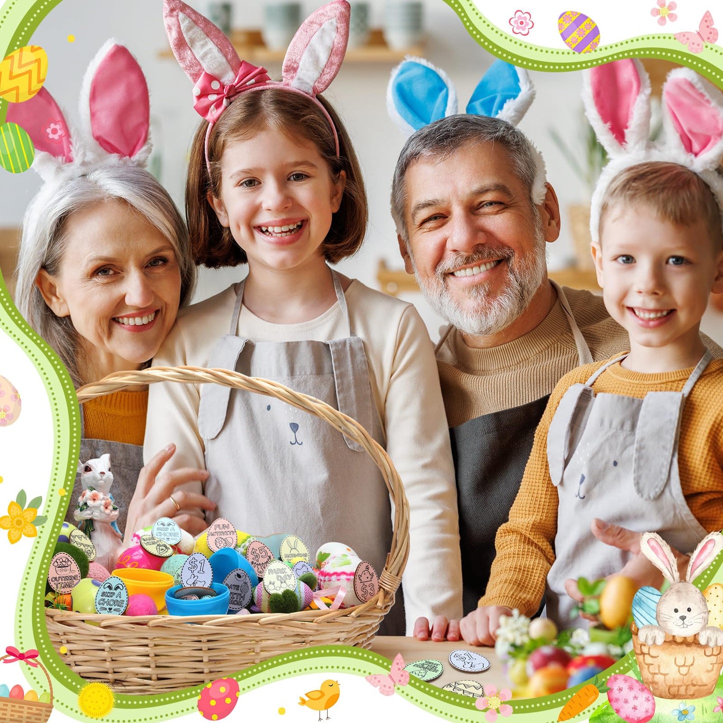 124 Pcs Easter Egg Tokens Set Includes 120 Pcs Wood Easter Reward Tokens with 20 Different Engraved Sayings 4 Pcs Organza Bags E