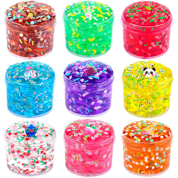 9 Pack Clear Crystal Slime Kit, Super Soft And Glossy Jelly Crunchy Slime, Diy Jelly Cube Slime Party Stress Relief Toys For Gir