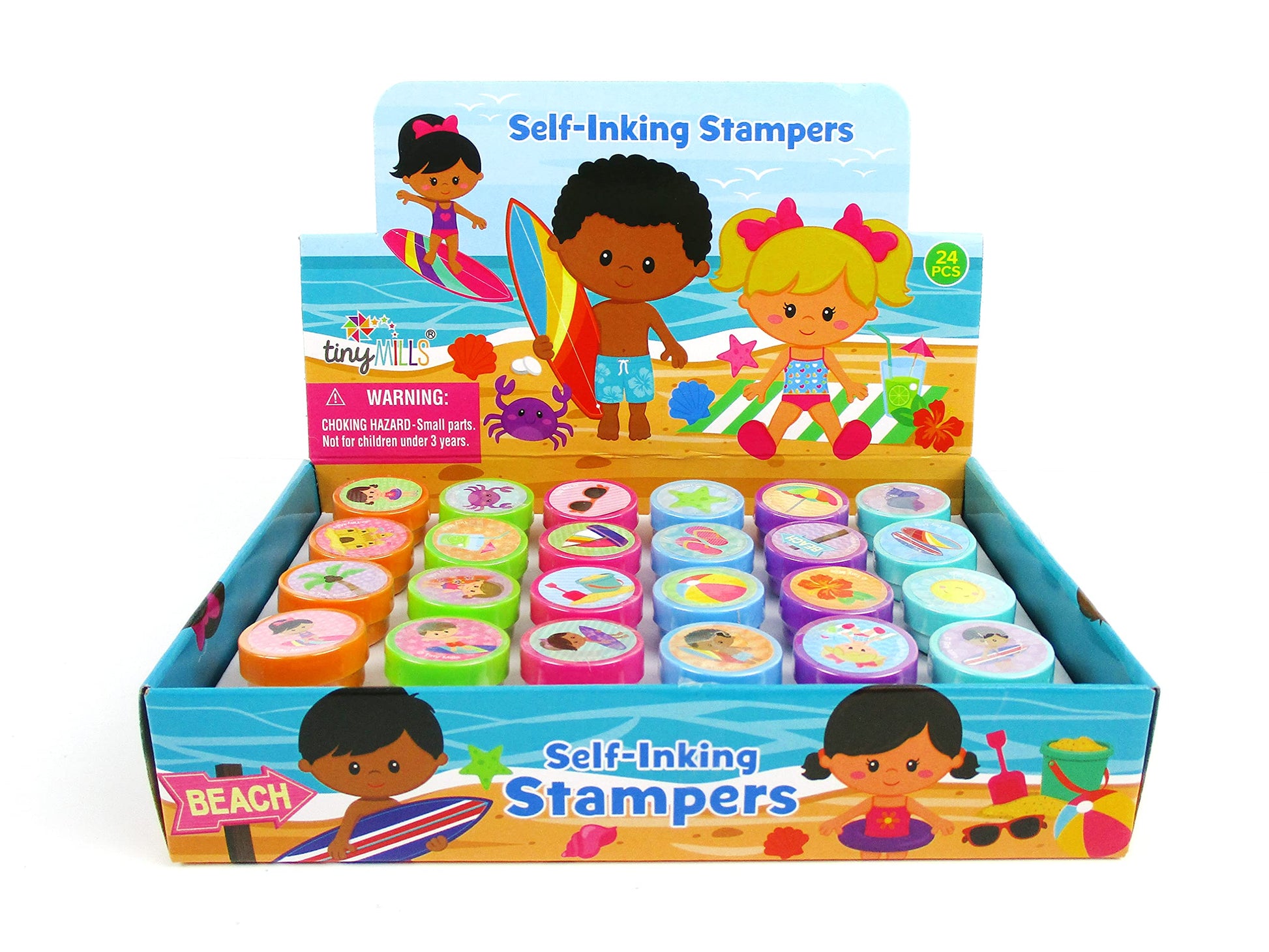 TINYMILLS 24 Pcs Summer Beach Pool Party Stamp for Kids Party Favors Pinata Fillers Carnival Prizes Camp Classroom Rewards