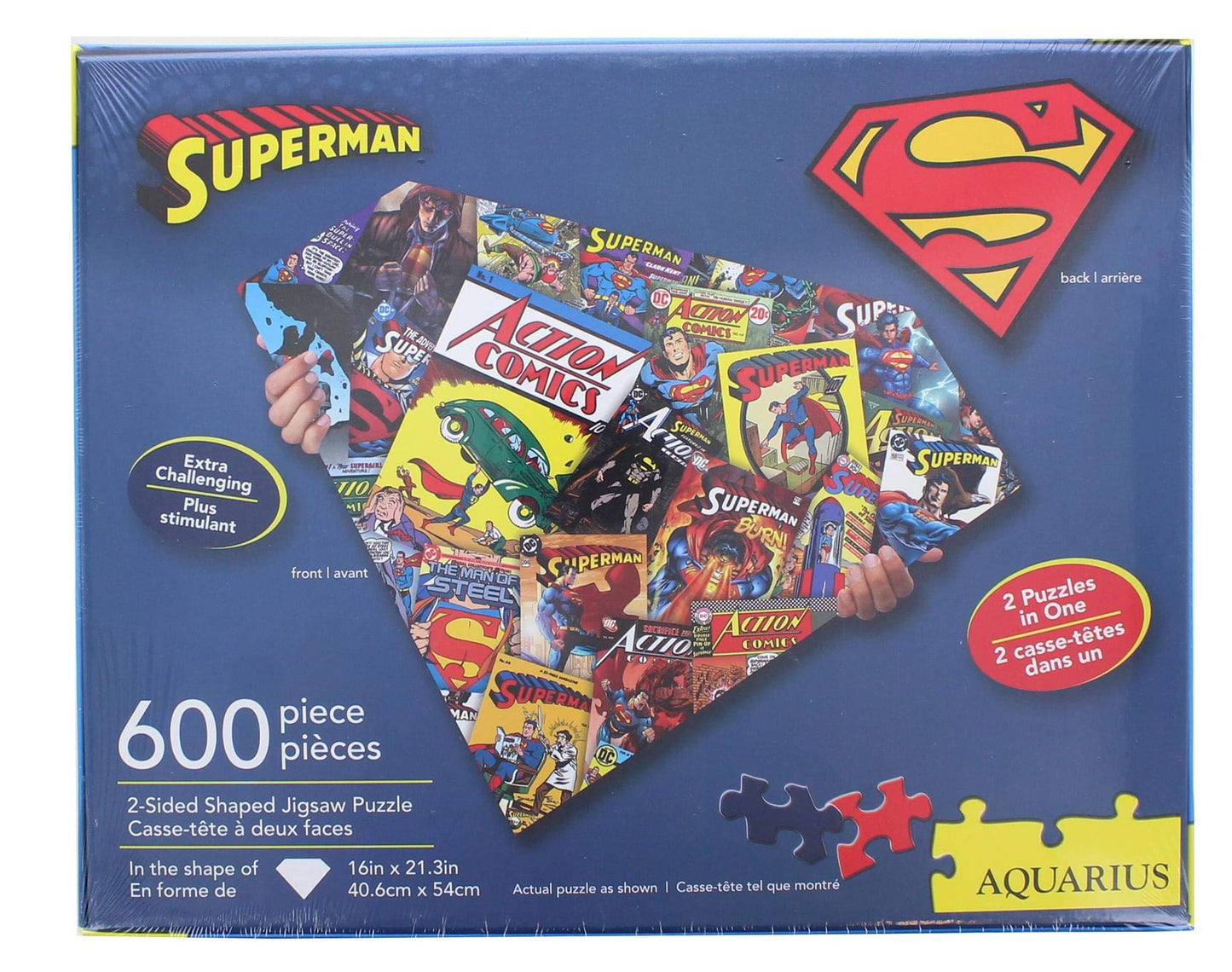 Aquarius Superman Logo 600 Piece 2 Sided Diecut Shaped Jigsaw Puzzle